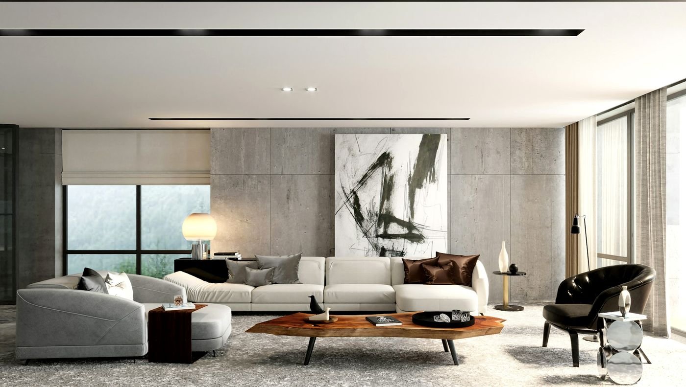 Open-plan living room with natural light
